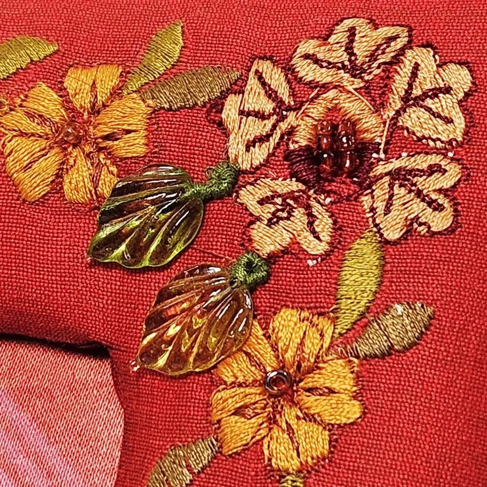Vtg Photo Frame Gift Red Satin Fabric Embroidered beads Floral Beading 4 x 6 pic